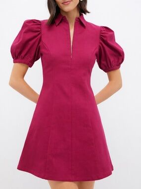 Tuckernuck Hyacinth House Raspberry Pink Puff-Sleeve Mini Dress NWT Size Medium